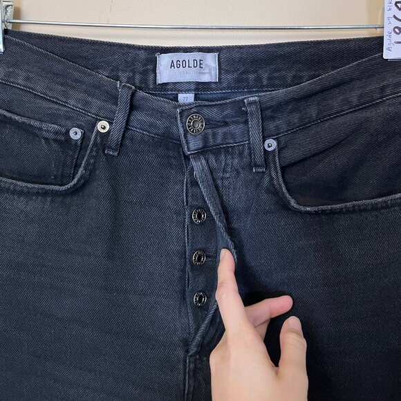 Agolde 90's Mid Rise Loose Fit Distressed Jeans - Women's Size 27*30 - Black - Picture 2 of 13